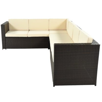 U_Style 9 Piece Rattan Sectional Seating Group with Cushions and Ottoman, Patio Furniture Sets, Outdoor Wicker Sectional