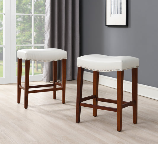 White Leather Barstool 2 pcs Set