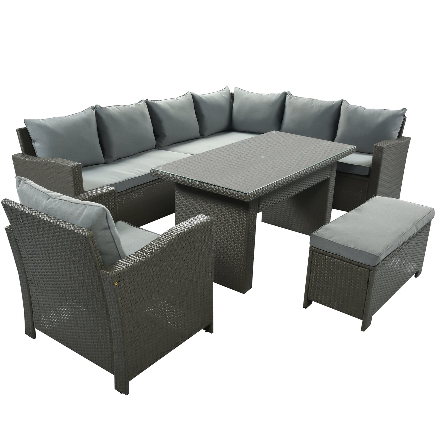 U_STYLE Patio Furniture Set, 6 Piece Outdoor Conversation Set, Dining Table Chair with Bench and Cushions(As same as WY000262AAE)