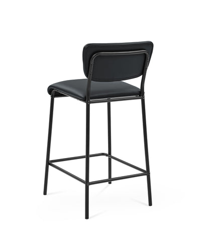 Pu Faux Leather Counter Stools Set of 2, Pub Counter Stool with Back and Footrest, Black (17.5"x19.25“x34.5”）