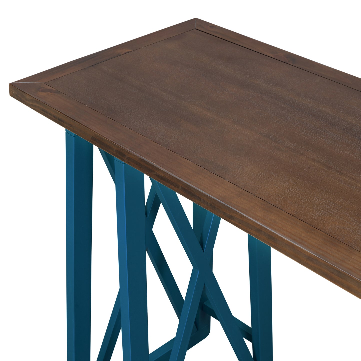 TOPMAX Rustic Counter Height 5-Piece Dining Set, Wood Console Table Set with 4 Stools for Small Places,Walnut+Blue