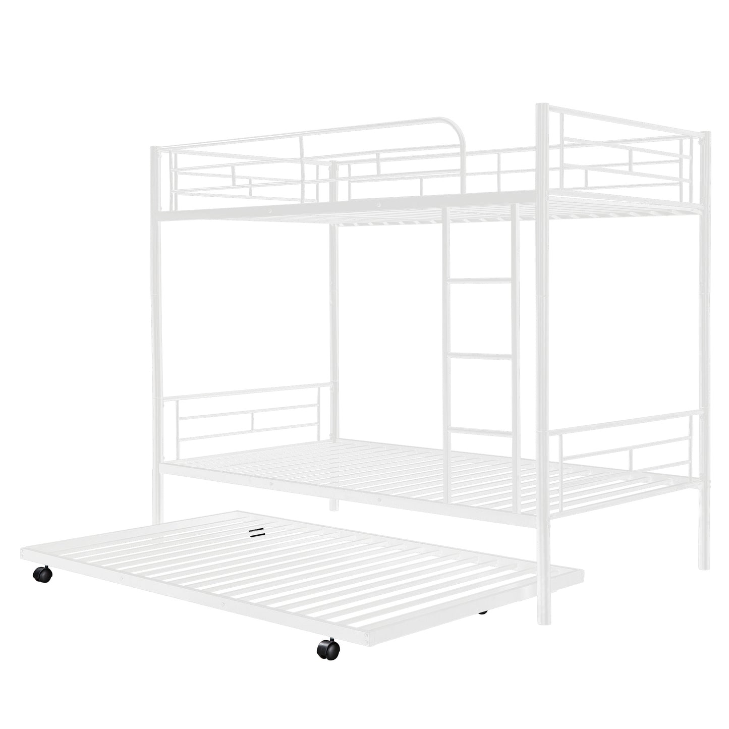 Twin-Over-Twin Metal Bunk Bed With Trundle,Can be Divided into two beds,No Box Spring needed ,White ( old sku: MF194806AAK )