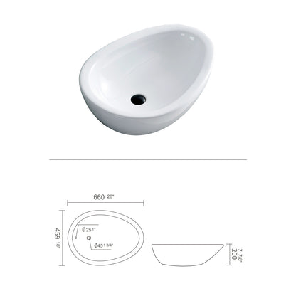 Vessel  Bathroom Sink Basin in White Ceramic