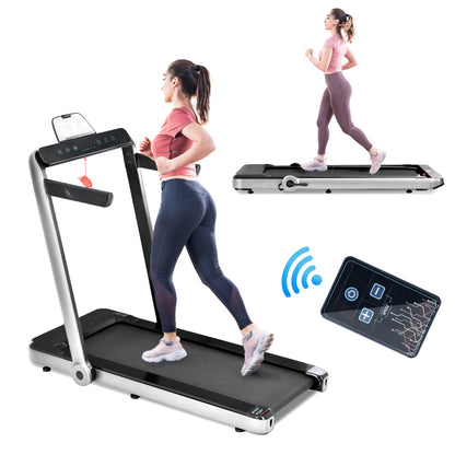 Folding Treadmill, Installation-Free Under Desk Electric Treadmill 2.5HP, with Bluetooth APP and speaker, Remote Control, Display, Walking Jogging Running Machine Fitness Equipment for Home Gym Office