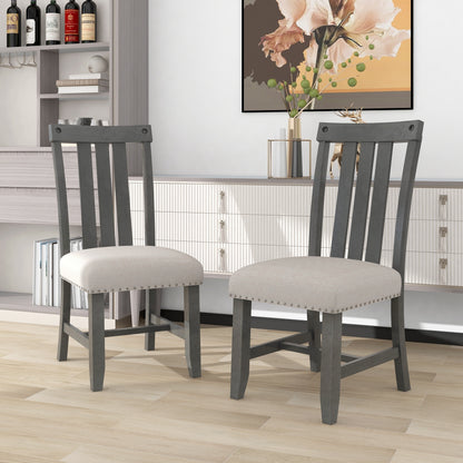 TREXM Set of 2 Fabric Upholstered Dining Chairs with Sliver Nails and Solid Wood Legs (Gray)