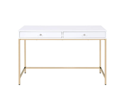 ACME Ottey Desk in White High Gloss & Gold 92540