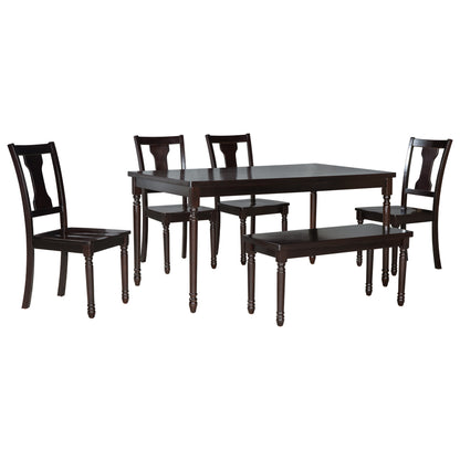 TREXM Classic Dining Set Wooden Table and 4 Chairs with Bench for Kitchen Dining Room, Espresso (Set of 6)