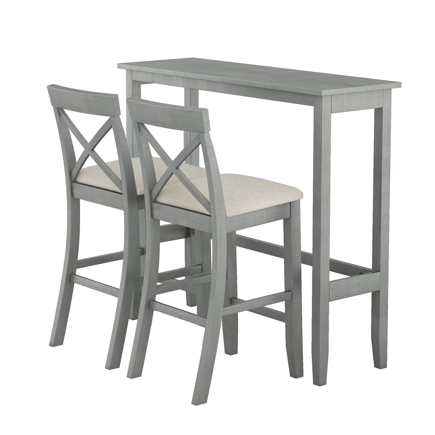 TOPMAX Farmhouse 48”Rectangular Wood Bar Height Dining Set Kitchen Breakfast Nook with 2 Chairs for Small Places,Gray