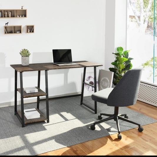 47.4"W X 19.7"D X 28.9"H Wooden Desk with 2 Storage Racks - WALNUT & BLACK