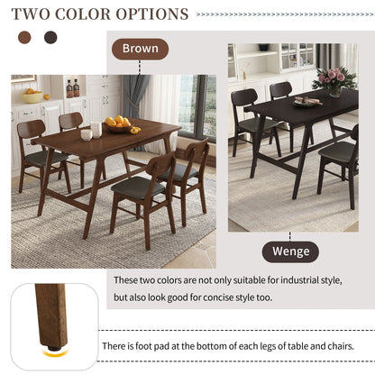 TREXM 5-Piece Mid-Century Style Dining Table Set Kitchen Table with 4 Faux Leather Dining Chairs (Brown)