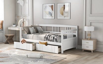 Twin Size Daybed Wood Bed with Two Drawers,White