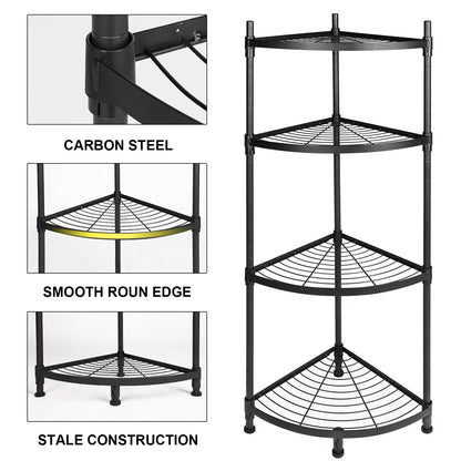 YSSOA 4 Tier Corner Display Rack Multipurpose Metal Shelving Unit, Bookcase Storage Rack Plant Stand for Living Room, Home Office, Kitchen, Small Space, 1-Pack, Black