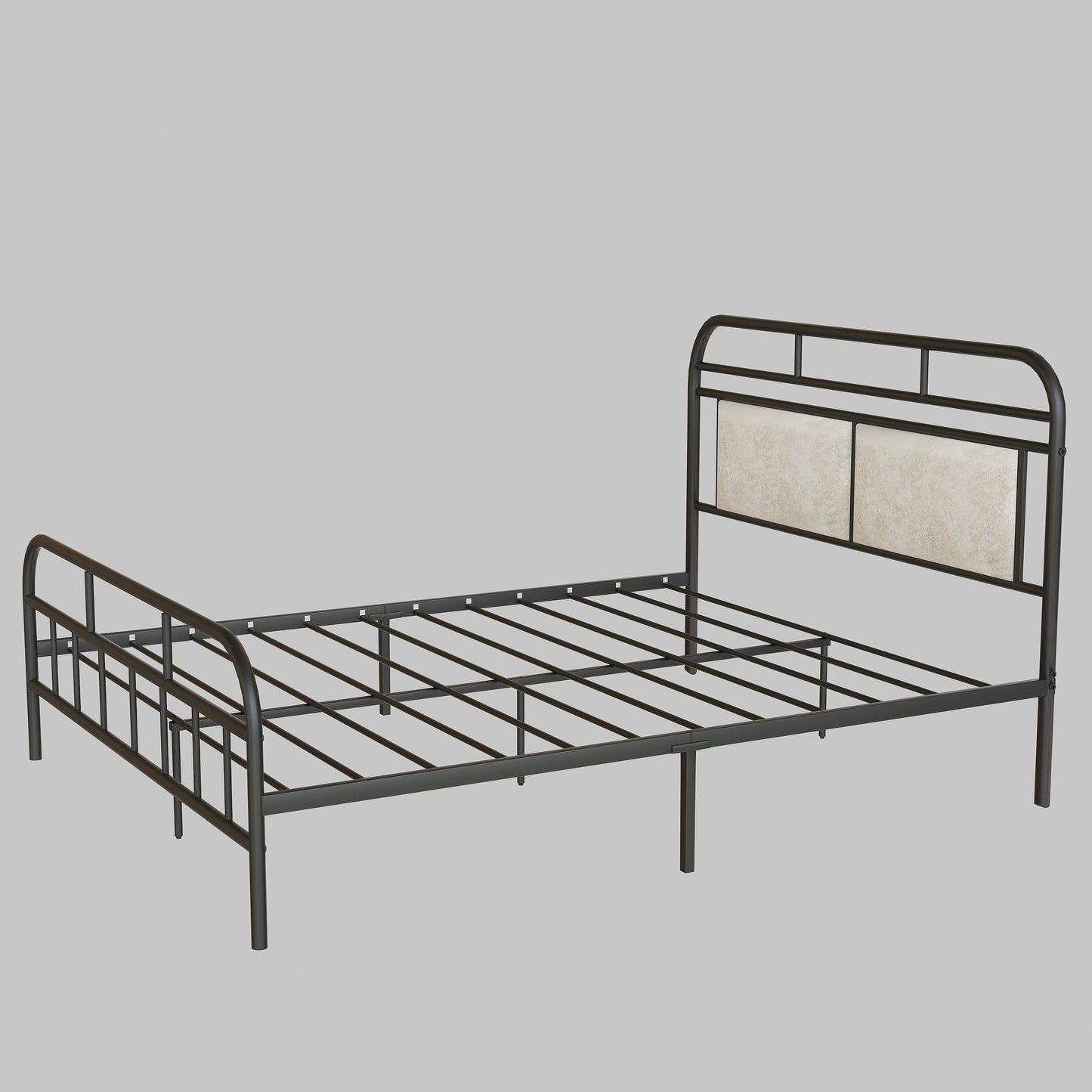 Modern Metal Bed Frame, Mattress Foundation with Upholstered Headboard and Footboard, with Strong Metal Slats Support and 11 Inches Underbed Space,  No Box Spring Needed