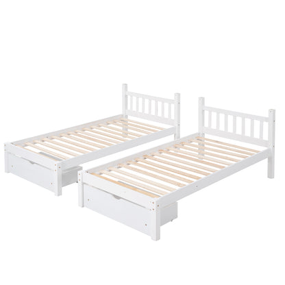 Full Over Twin & Twin Bunk Bed, Wood Triple Bunk Bed with Drawers and Guardrails  (White) （OLD SKU:LP000143AAK）