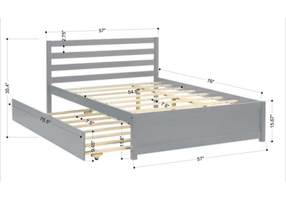 Full Size Wood Platform Bed Frame with Headboard and Twin trundle