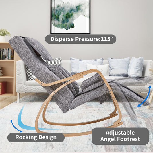 Full massage function-Air pressure-Comfortable Relax Rocking Chair, Lounge Chair Relax Chair with Cotton Fabric Cushion ， White and gray