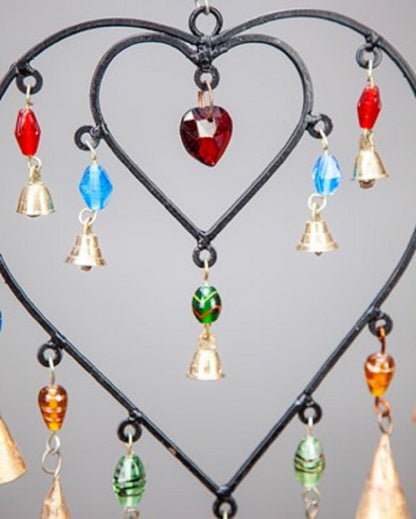 Double Heart Glass Beads Brass bells hanging by OMSutra