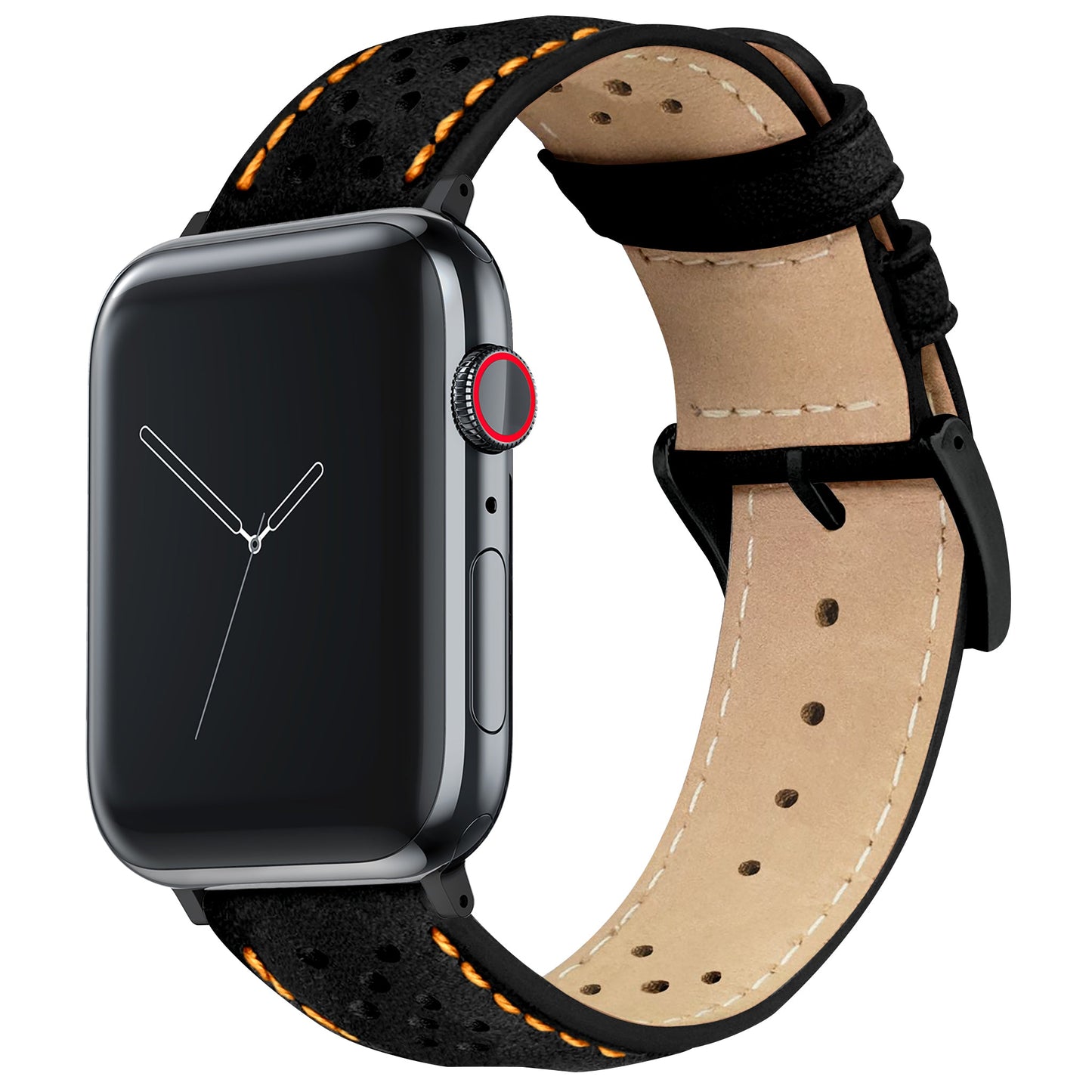 Apple Watch | Black Racing & Orange Stitch Horween Leather by Barton Watch Bands