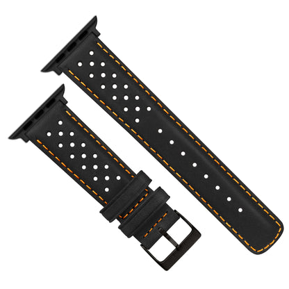 Apple Watch | Black Racing & Orange Stitch Horween Leather by Barton Watch Bands