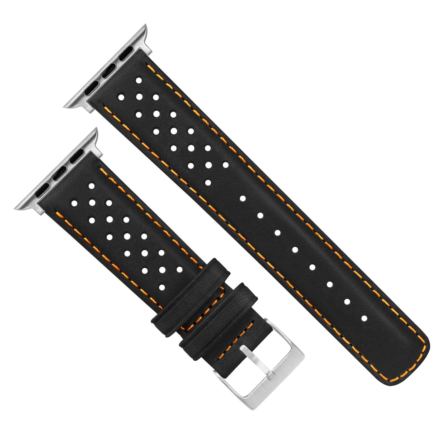 Apple Watch | Black Racing & Orange Stitch Horween Leather by Barton Watch Bands