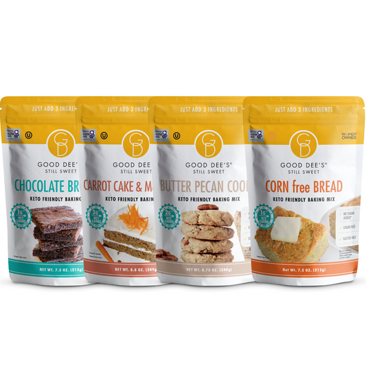 Fall Keto Best Sellers - Gluten Free and No Added Sugar, 1 Chocolate Brownie, 1 Carrot Cake, 1 Butter Pecan Cookie, 1 Corn Free Bread Mix by Good Dee's