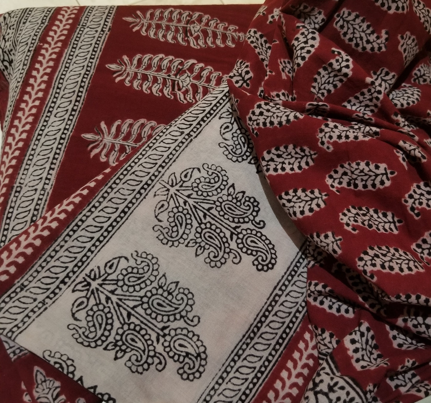 Red and Black Paisely Design Hand Block Printed Naturally Dyed Textiles by OMSutra