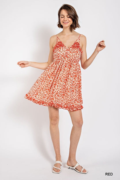 Floral print v-neck dress with skirt lining by VYSN