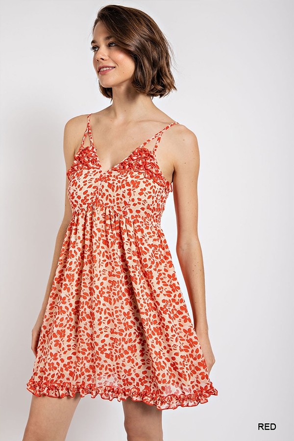 Floral print v-neck dress with skirt lining by VYSN