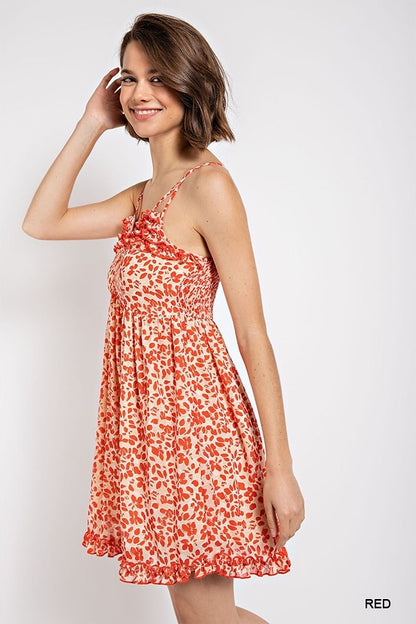 Floral print v-neck dress with skirt lining by VYSN