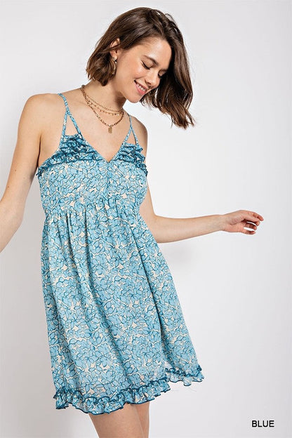 Floral print v-neck dress with skirt lining by VYSN