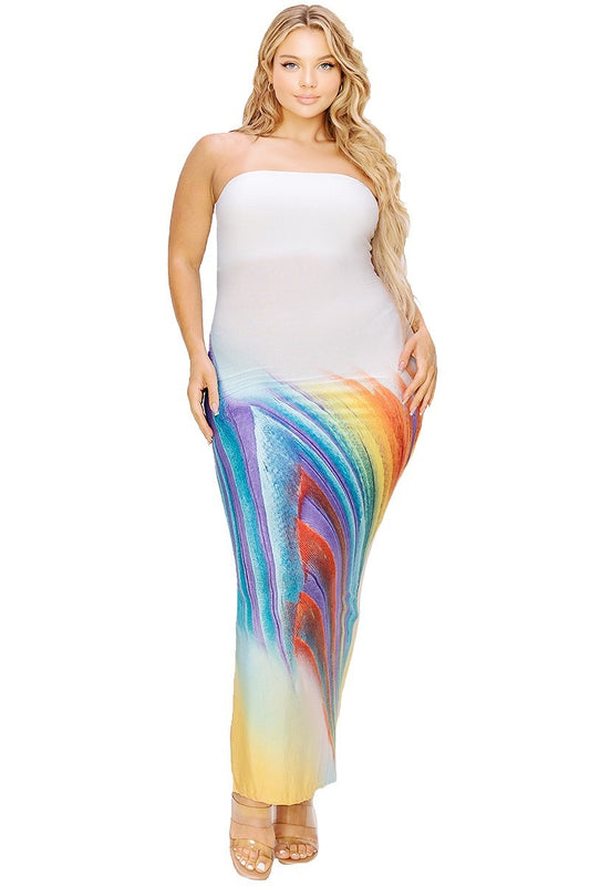 Plus sleeveless color gradient tube top maxi dress by VYSN