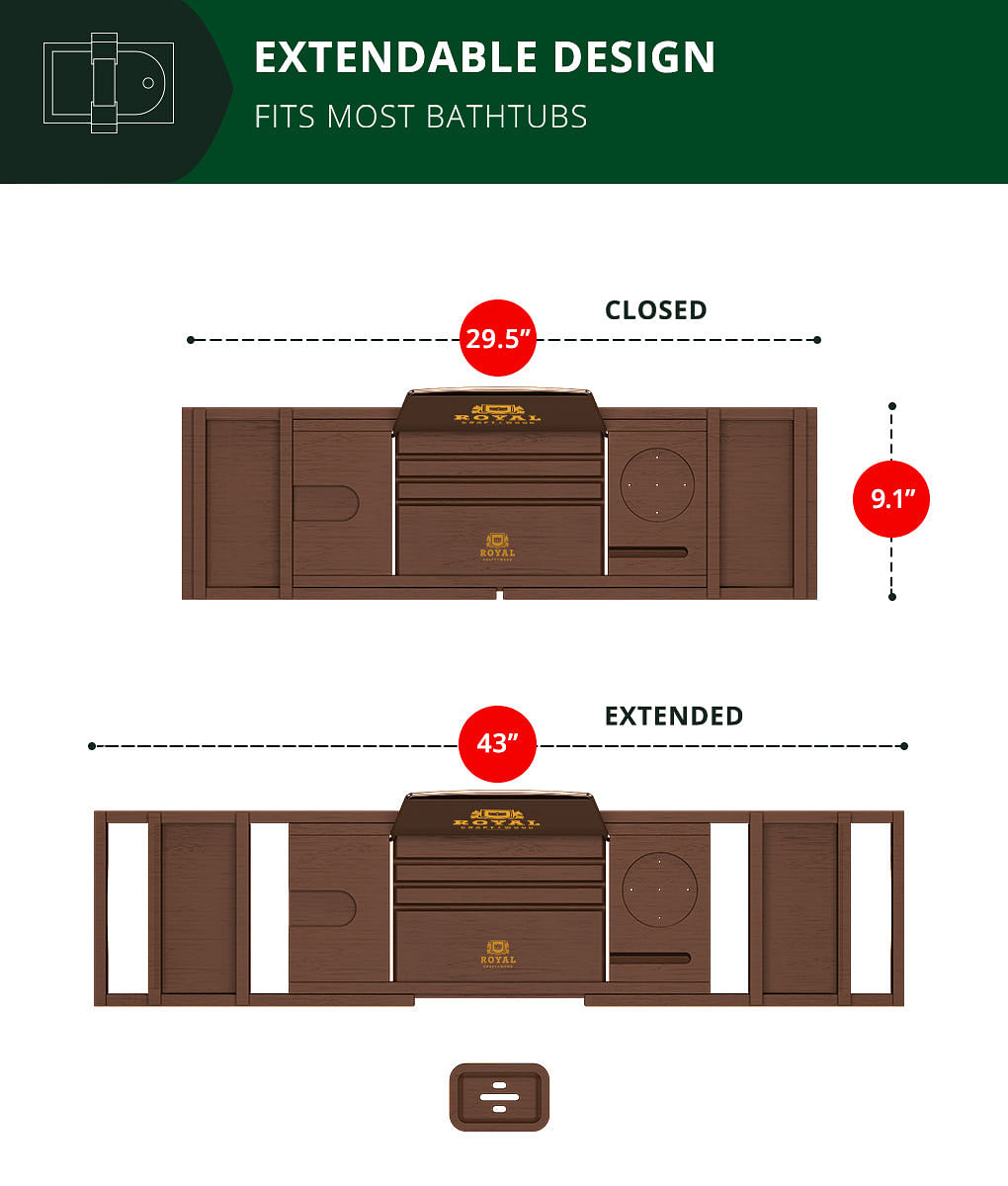 Bathtub Reading Tray Brown Color by Royal Craft Wood