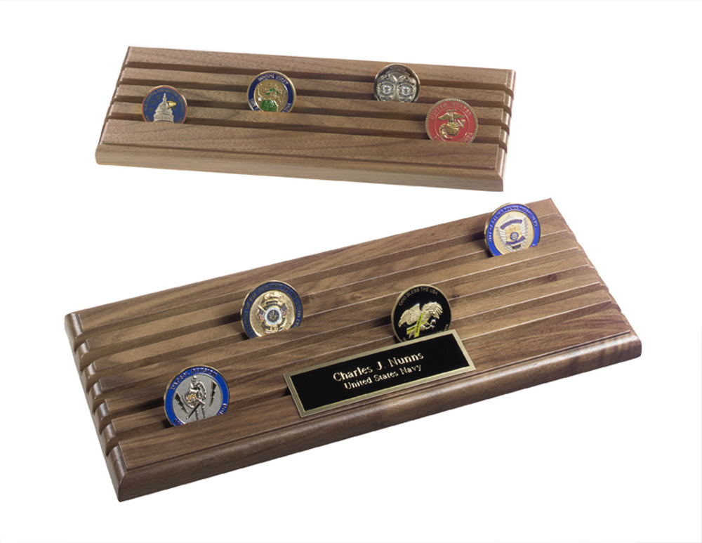 Coin Display Rack With 6 Rows, Walnut Wood, Holds up to 36 Coins. by The Military Gift Store