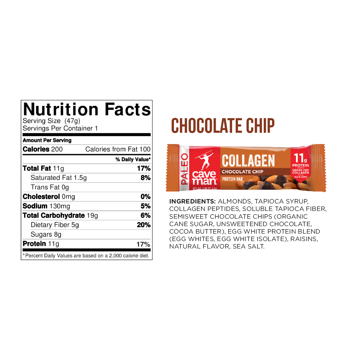 Chocolate Chip Collagen Bars by Caveman Foods