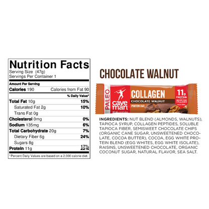 Chocolate Walnut Collagen Bars by Caveman Foods