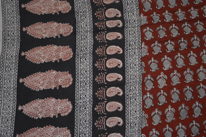 Red and Black Paisely Design Hand Block Printed Naturally Dyed Textiles by OMSutra