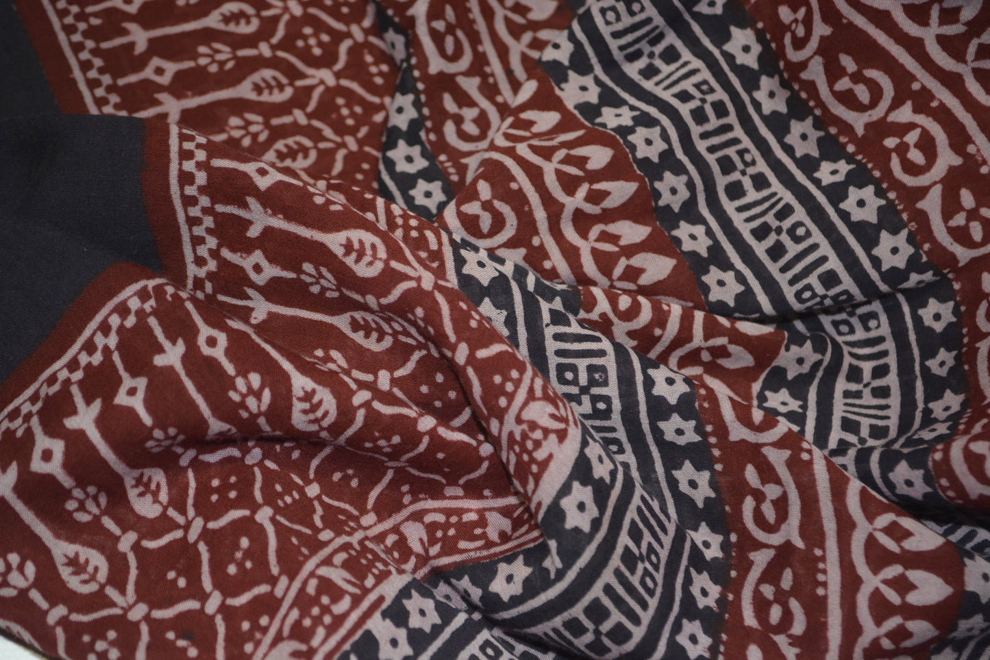 Red and Black Paisely Design Hand Block Printed Naturally Dyed Textiles by OMSutra