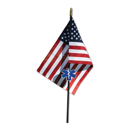 EMS Veteran Grave Marker With 30 Inch Tall American Cemetery Flag, EMS Star Of Life Memorial. by The Military Gift Store
