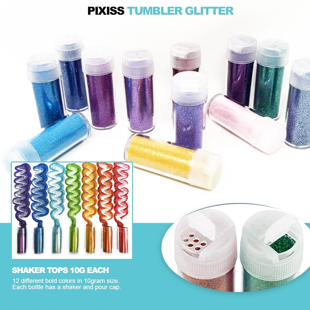 PIXISS Assorted Glitter Set 12 Pack - 10g. Shaker Bottles by Pixiss