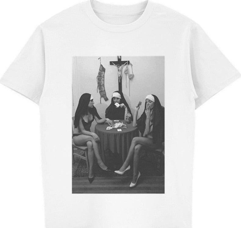 Nuns Naked Playing Cards Smoking Tee by White Market