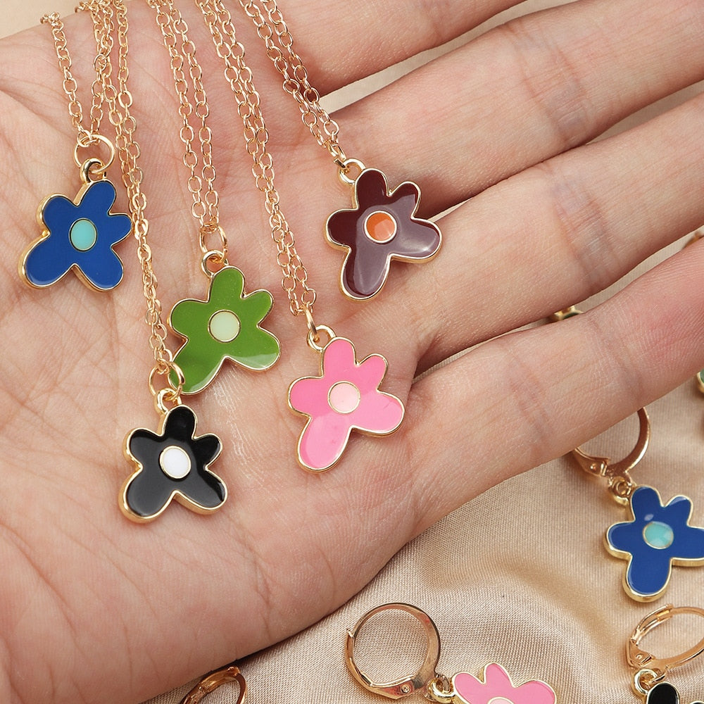 Stainless Steel Flower Necklace + Earring by White Market