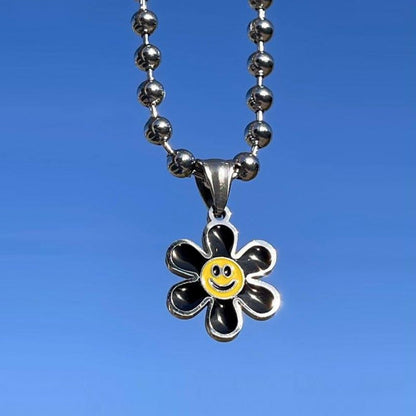 Black Flower Smiley Necklace by White Market