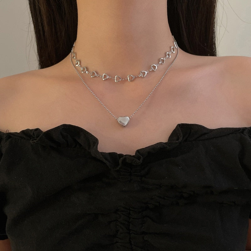 Silver Hearts Necklace Set by White Market