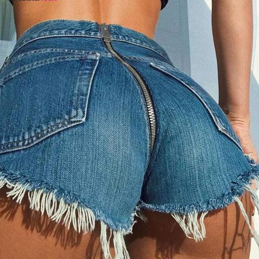 Back Zipper Distressed Denim Shorts by White Market