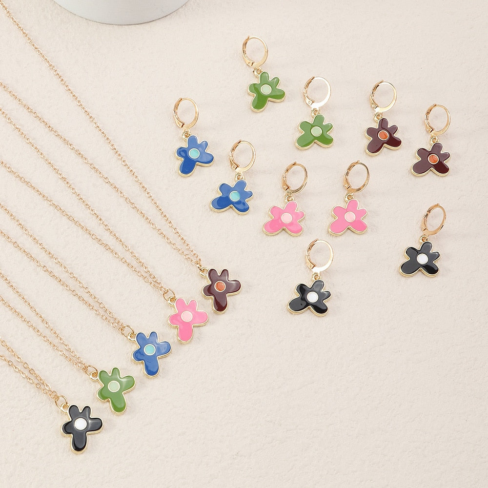 Stainless Steel Flower Necklace + Earring by White Market