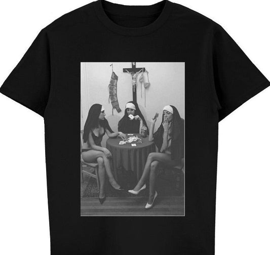 Nuns Naked Playing Cards Smoking Tee by White Market