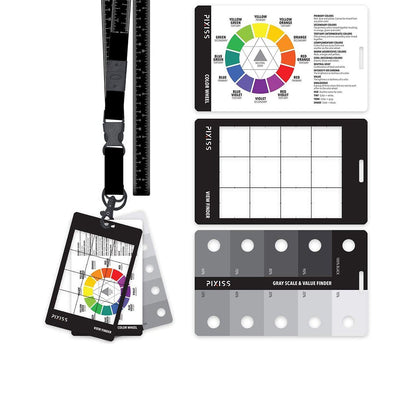 PIXISS Artists View Finder, Color Wheel, Greyscale Value Finder and Measuring Lanyard by Pixiss