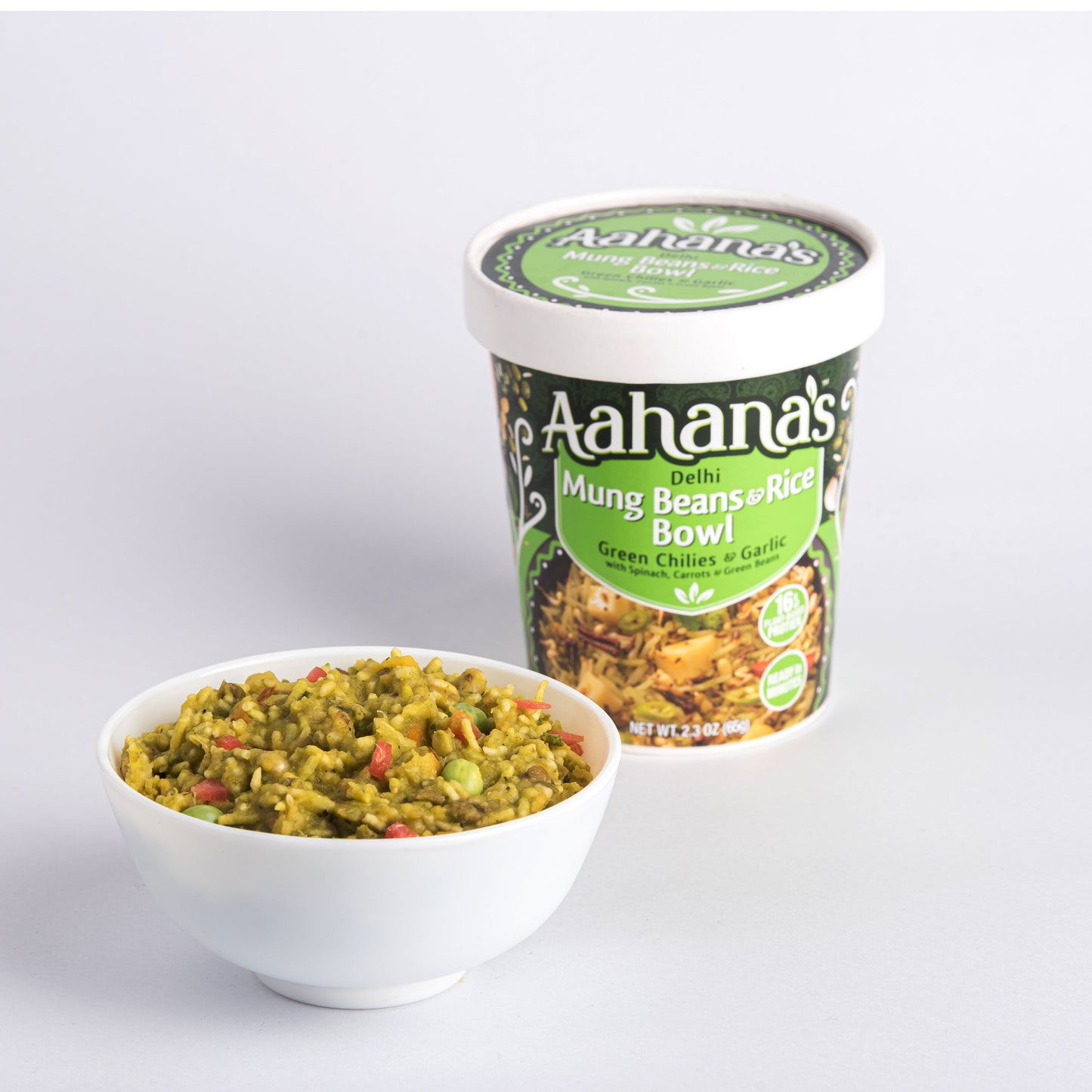 Aahana’s Delhi Mung Beans & Rice Bowl (Khichdi) - Gluten-Free, 16g Plant-Based Protein, Vegan, Non-GMO, Ready-to-Eat Meal (2.3oz., Pack of 4) by aahanasnaturals.com