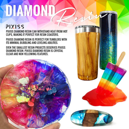 PIXISS Diamond Resin; 17oz. with Resin Mixing Cups and Supplies by Pixiss