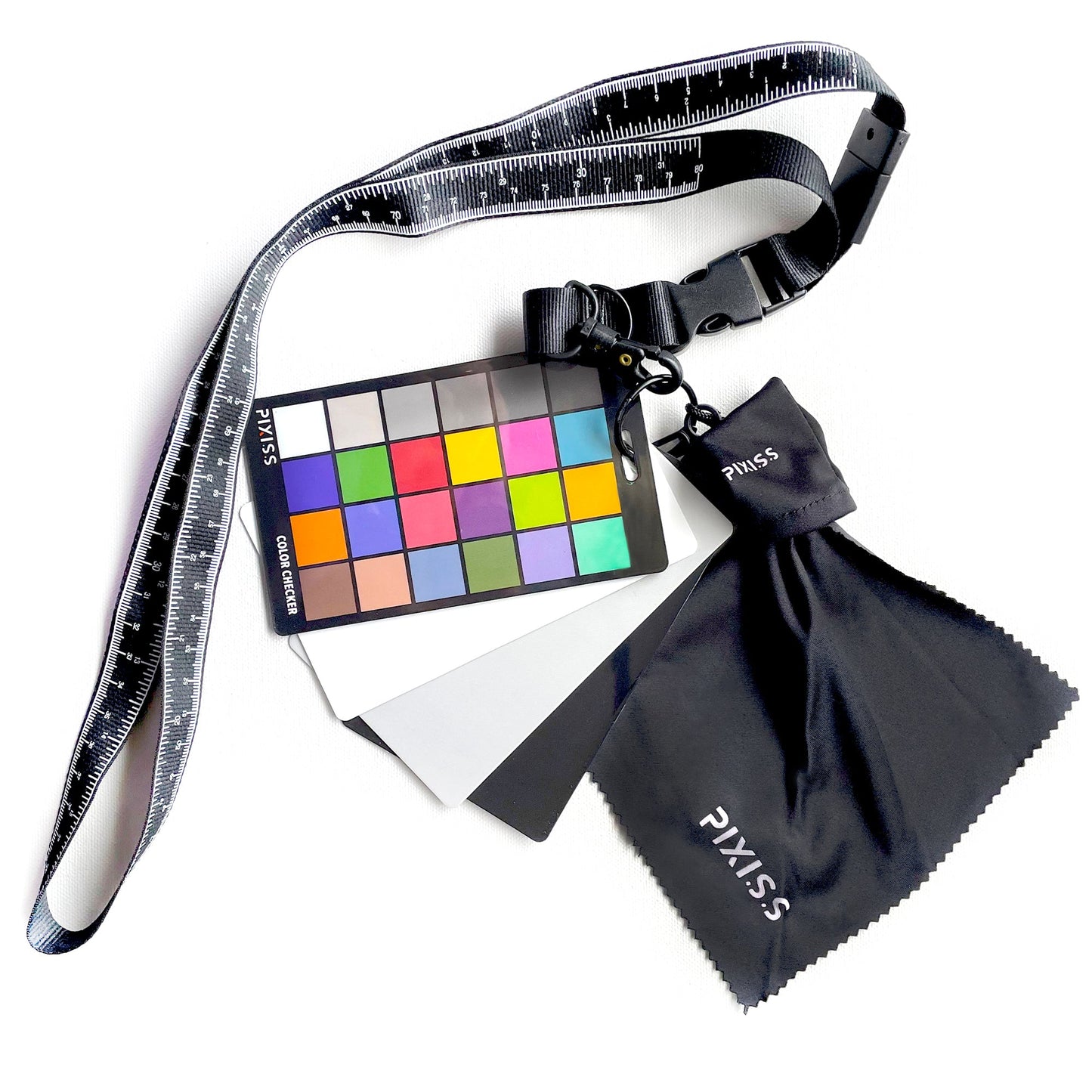 PIXISS Photography Calibration Cards with Lanyard and Lens Cloth by Pixiss